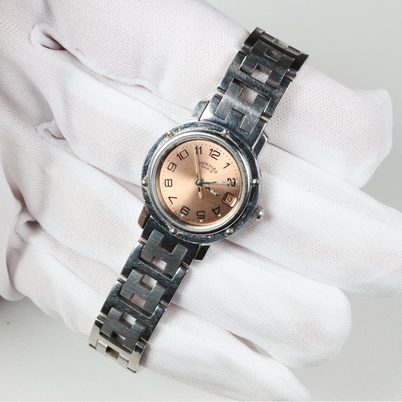 Hermes Clipper CL4.210 Quartz Pink Gold Dial Watch Wristwatch - Picture 6 of 10